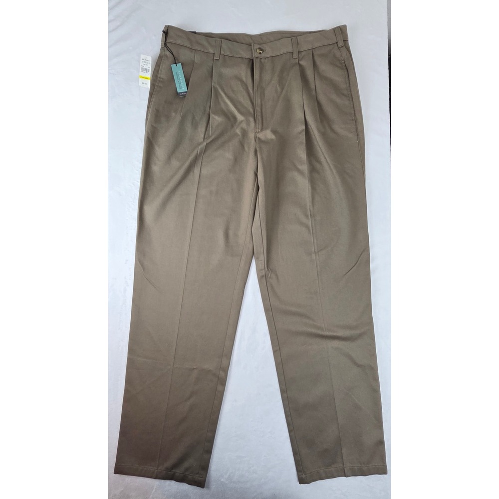 Van Heusen Mens 38x34 Mocha Brown Stainshield Wrinkle Free Pleated Chino‎ Pants